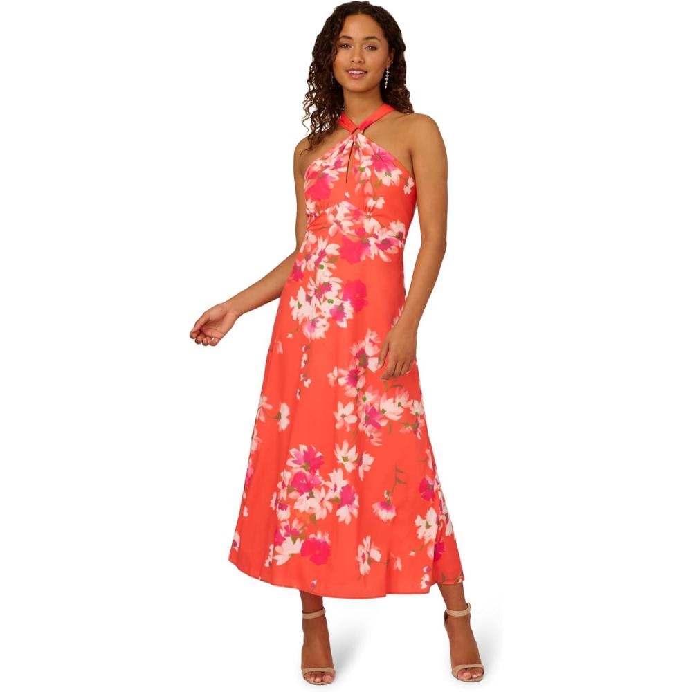 image:imageAdrianna Papell Womens Empire Halter Chiffon DressOrange Multi