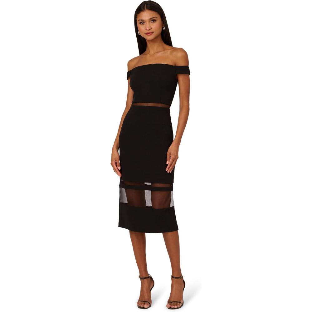 image:imageAdrianna Papell Womens Knit Crepe Midi DressBlack