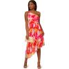 Adrianna Papell Women’s Asymmetric Chiffon Ankle Dress(Red Multi)