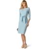 Adrianna Papell Womens Bow Sheath Dress with Three Quarter Sleeves(Blue Mist)