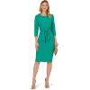 Adrianna Papell Womens Bow Sheath Dress with Three Quarter Sleeves(Botanic Green)