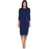 Adrianna Papell Womens Bow Sheath Dress with Three Quarter Sleeves(Navy Sateen)