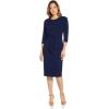 Adrianna Papell Womens Bow Sheath Dress with Three Quarter Sleeves(Navy Sateen)