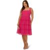 Adrianna Papell Womens Knit and Mesh Midi Dress(Bright Rose)