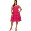 Adrianna Papell Womens Knit and Mesh Midi Dress(Bright Rose)