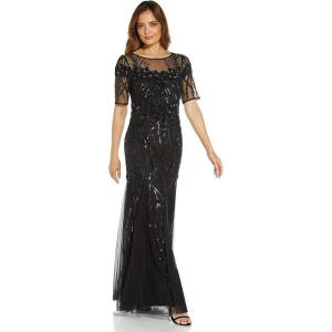 Adrianna Papell Womens Beaded Long Gown(Black)