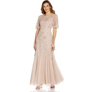 Adrianna Papell Womens Beaded Long Gown(Blush)