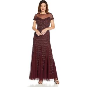 Adrianna Papell Womens Beaded Long Gown(Dark Burgundy)