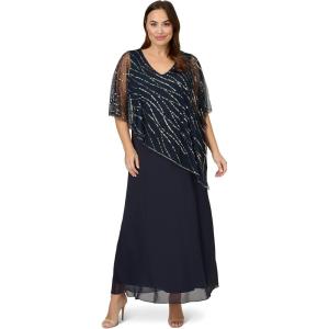 Adrianna Papell Womens Beaded Popover Midi Dress(Midnight)