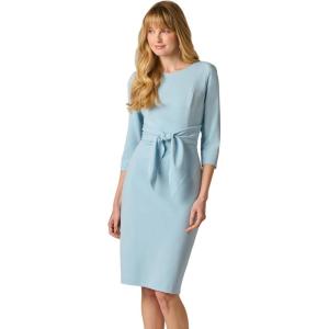 Adrianna Papell Womens Bow Sheath Dress with Three Quarter Sleeves(Blue Mist)