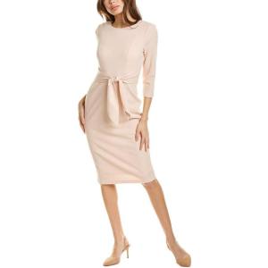 Adrianna Papell Womens Bow Sheath Dress with Three Quarter Sleeves(Blush)