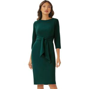 Adrianna Papell Womens Bow Sheath Dress with Three Quarter Sleeves(Hunter)