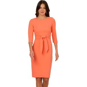 Adrianna Papell Womens Bow Sheath Dress with Three Quarter Sleeves(Orange Coral)