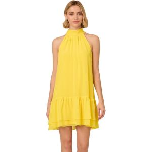 Adrianna Papell Women’s Chiffon Trapeze Short Dress(Hyper Yellow)