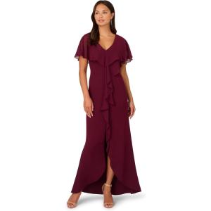 Adrianna Papell Womens Crepe and Chiffon Gown(Cabernet)