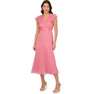 Adrianna Papell Womens Crinkle Mesh Midi Dress(Faded Rose)
