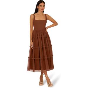 Adrianna Papell Womens Knit and Mesh Midi Dress(Timber)