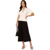 Adrianna Papell Womens Open V-Neck Polo Mix Rib Cable Sweater with Short Sleeves(Ivory/Black)