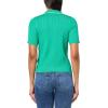 Adrianna Papell Womens Open V-Neck Polo Mix Rib Cable Sweater with Short Sleeves(Simply Green/Ivory)