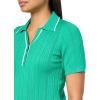 Adrianna Papell Womens Open V-Neck Polo Mix Rib Cable Sweater with Short Sleeves(Simply Green/Ivory)
