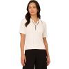 Adrianna Papell Womens Open V-Neck Polo Mix Rib Cable Sweater with Short Sleeves(Ivory/Black)
