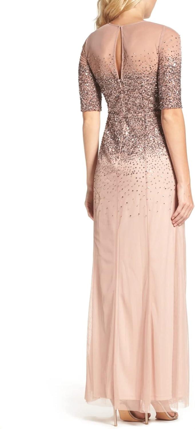 image:imageAdrianna Papell Womens Beaded Illusion Dress Long Sequin Evening Dress with Fitted Bodice amp Tulle Skirt OverlayBuff