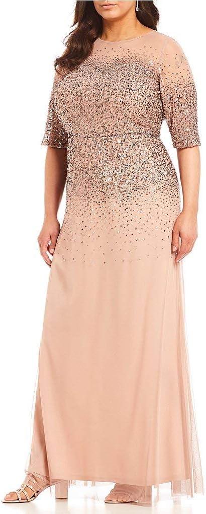 image:imageAdrianna Papell Womens Beaded Illusion Dress Long Sequin Evening Dress with Fitted Bodice amp Tulle Skirt OverlayRosegold