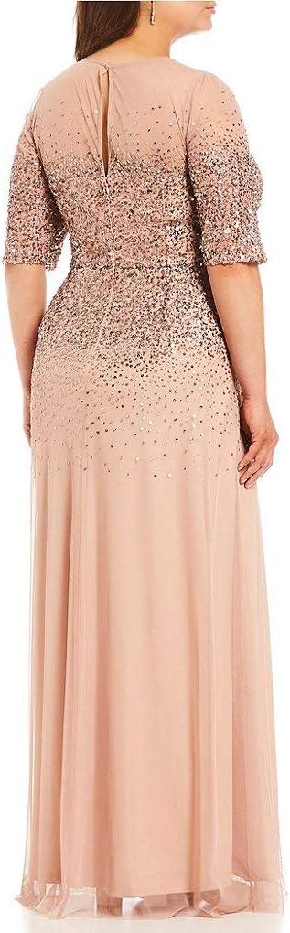image:imageAdrianna Papell Womens Beaded Illusion Dress Long Sequin Evening Dress with Fitted Bodice amp Tulle Skirt OverlayRosegold