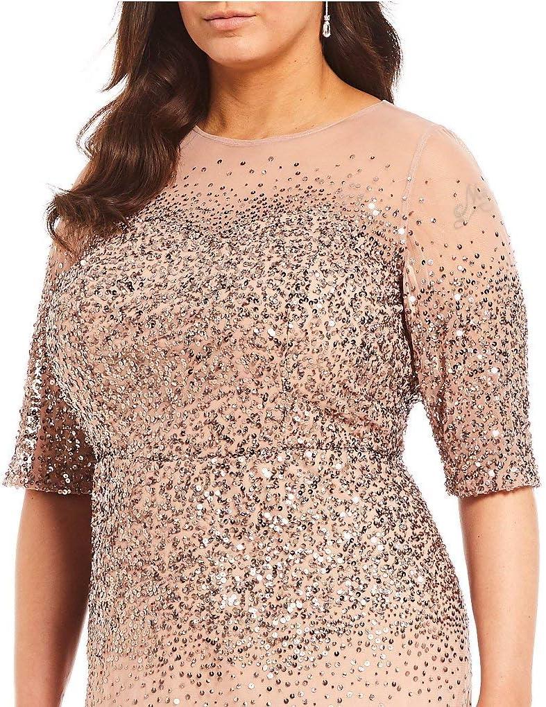 image:imageAdrianna Papell Womens Beaded Illusion Dress Long Sequin Evening Dress with Fitted Bodice amp Tulle Skirt OverlayRosegold