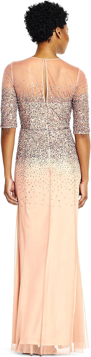 image:imageAdrianna Papell Womens Beaded Illusion Dress Long Sequin Evening Dress with Fitted Bodice amp Tulle Skirt OverlayRosegold