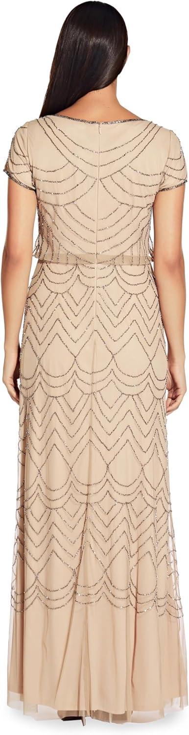 image:imageAdrianna Papell Womens Blouson Beaded Long Dress Formal Beaded Dress with Bloused Bodice amp Floral EmbellishmentsBlush
