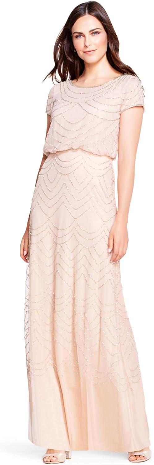 image:imageAdrianna Papell Womens Blouson Beaded Long Dress Formal Beaded Dress with Bloused Bodice amp Floral EmbellishmentsBlush