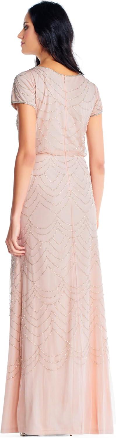 image:imageAdrianna Papell Womens Blouson Beaded Long Dress Formal Beaded Dress with Bloused Bodice amp Floral EmbellishmentsBlush