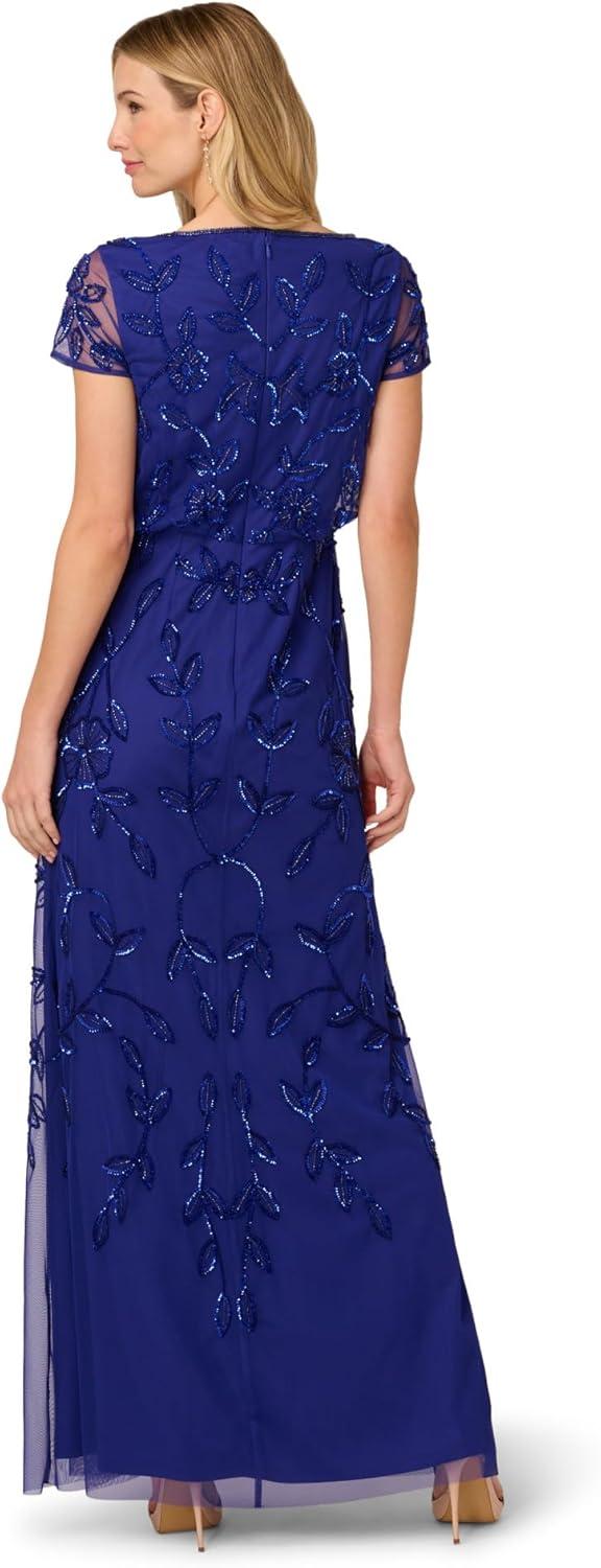 image:imageAdrianna Papell Womens Blouson Beaded Long Dress Formal Beaded Dress with Bloused Bodice amp Floral EmbellishmentsDark Blue Violet