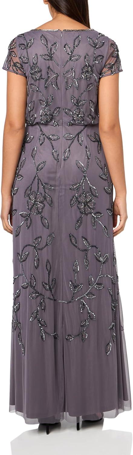 image:imageAdrianna Papell Womens Blouson Beaded Long Dress Formal Beaded Dress with Bloused Bodice amp Floral EmbellishmentsMoonscape