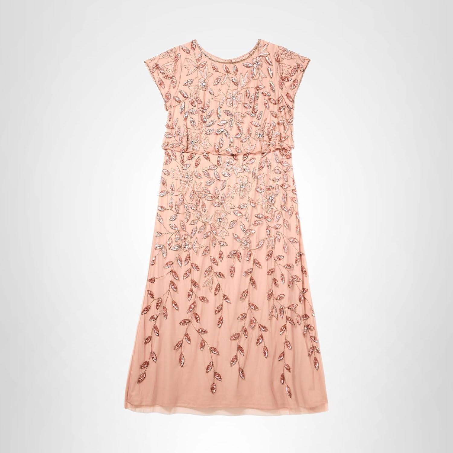 image:imageAdrianna Papell Womens Blouson Beaded Long Dress Formal Beaded Dress with Bloused Bodice amp Floral EmbellishmentsRose Gold