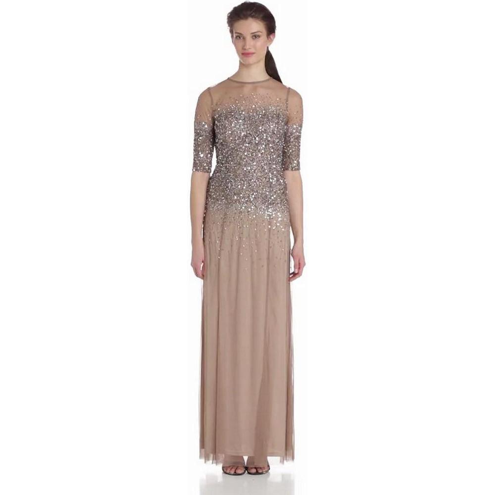 image:imageAdrianna Papell Womens Beaded Illusion Dress  Long Sequin Evening Dress with Fitted Bodice amp Tulle Skirt OverlayBuff