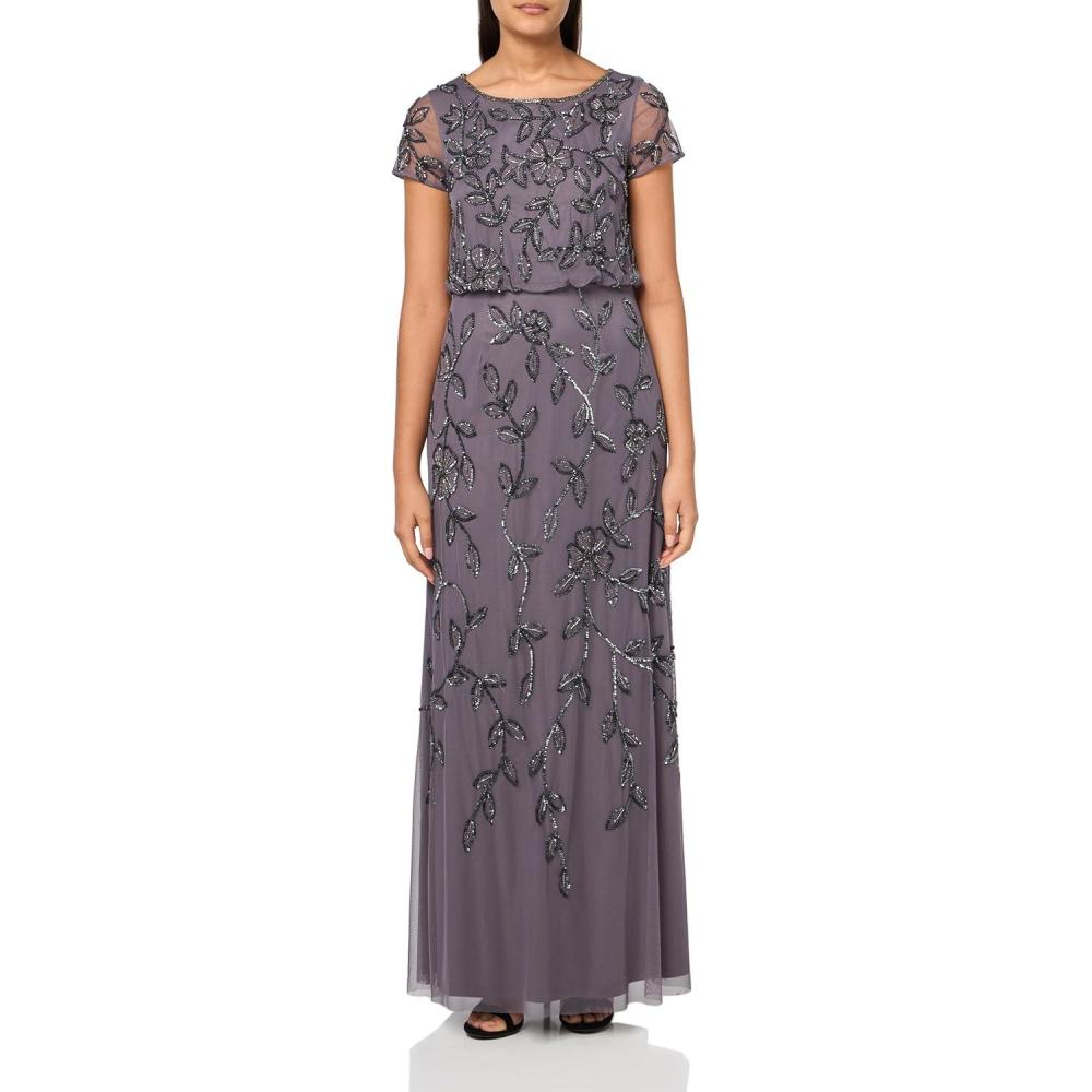 image:imageAdrianna Papell Womens Blouson Beaded Long Dress  Formal Beaded Dress with Bloused Bodice amp Floral EmbellishmentsMoonscape