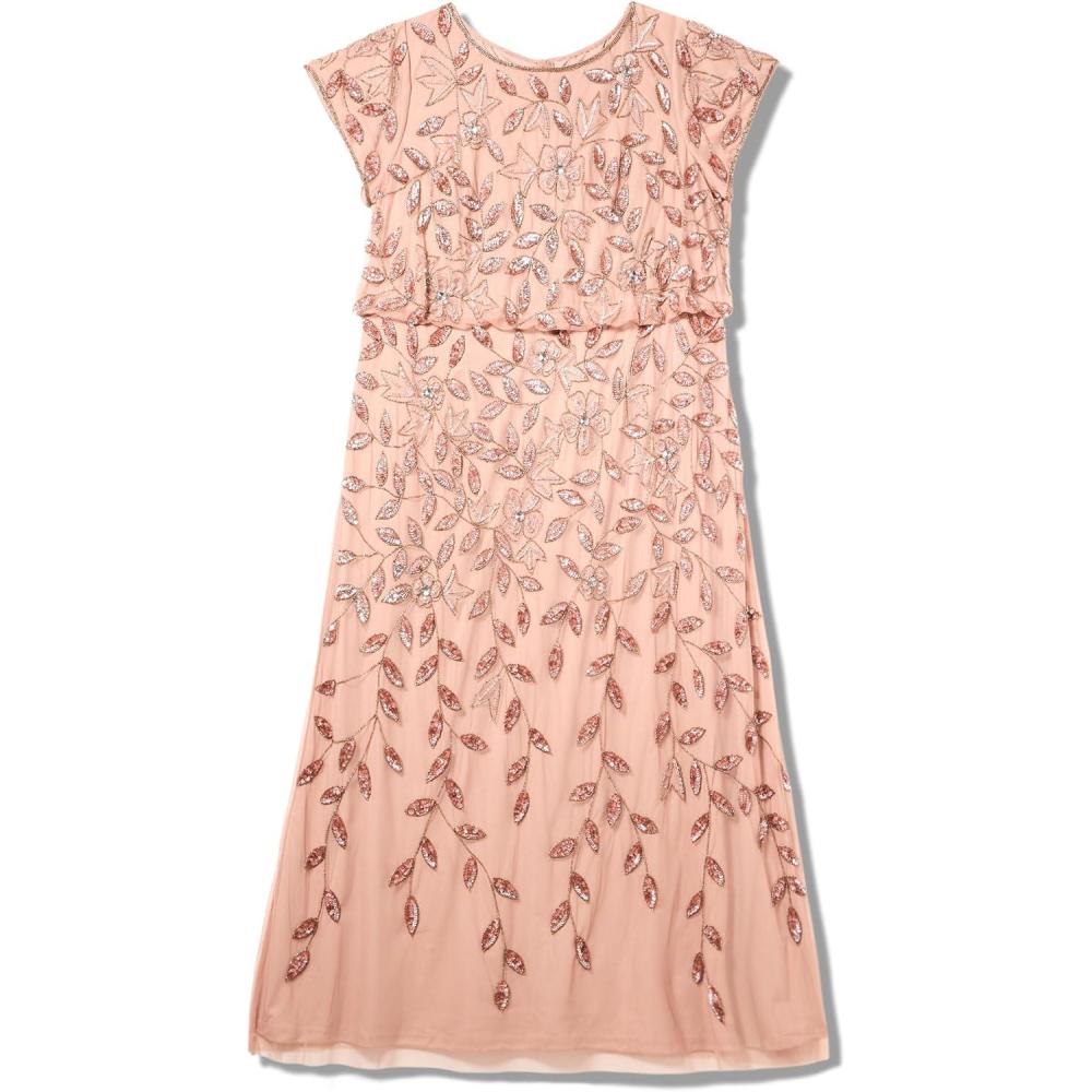 image:imageAdrianna Papell Womens Blouson Beaded Long Dress  Formal Beaded Dress with Bloused Bodice amp Floral EmbellishmentsRose Gold