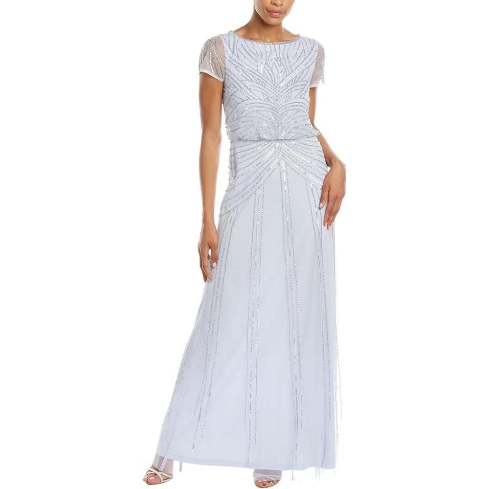 image:imageAdrianna Papell Womens Blouson Beaded Long Dress Formal Beaded Dress with Bloused Bodice amp Floral EmbellishmentsSerenity