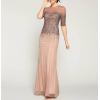 Adrianna Papell Women’s Beaded Illusion Dress | Long Sequin Evening Dress with Fitted Bodice & Tulle Skirt Overlay(Buff)