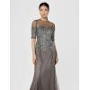Adrianna Papell Women’s Beaded Illusion Dress | Long Sequin Evening Dress with Fitted Bodice & Tulle Skirt Overlay(Lead)