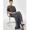 Adrianna Papell Women’s Beaded Illusion Dress | Long Sequin Evening Dress with Fitted Bodice & Tulle Skirt Overlay(Navy)