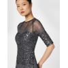 Adrianna Papell Women’s Beaded Illusion Dress | Long Sequin Evening Dress with Fitted Bodice & Tulle Skirt Overlay(Navy)