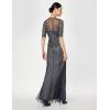 Adrianna Papell Women’s Beaded Illusion Dress | Long Sequin Evening Dress with Fitted Bodice & Tulle Skirt Overlay(Navy)