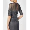 Adrianna Papell Women’s Beaded Illusion Dress | Long Sequin Evening Dress with Fitted Bodice & Tulle Skirt Overlay(Navy)