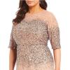 Adrianna Papell Women’s Beaded Illusion Dress | Long Sequin Evening Dress with Fitted Bodice & Tulle Skirt Overlay(Rosegold)