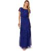 Adrianna Papell Women’s Blouson Beaded Long Dress | Formal Beaded Dress with Bloused Bodice & Floral Embellishments(Dark Blue Violet)