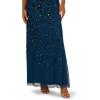 Adrianna Papell Women’s Blouson Beaded Long Dress | Formal Beaded Dress with Bloused Bodice & Floral Embellishments(Deep Blue)