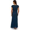 Adrianna Papell Women’s Blouson Beaded Long Dress | Formal Beaded Dress with Bloused Bodice & Floral Embellishments(Deep Blue)